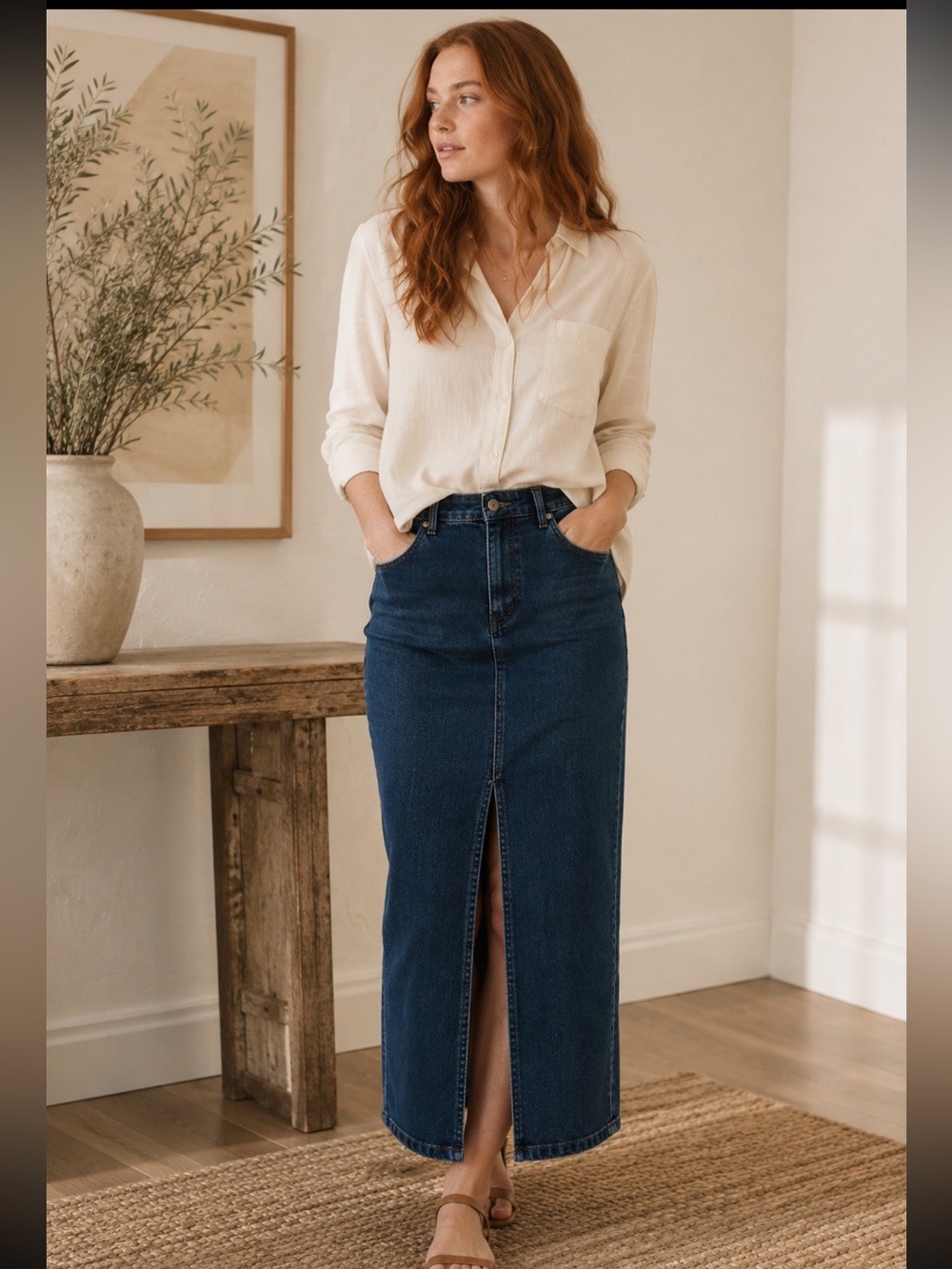BELLE VERE DENIM PENCIL MAXI SKIRT. XS